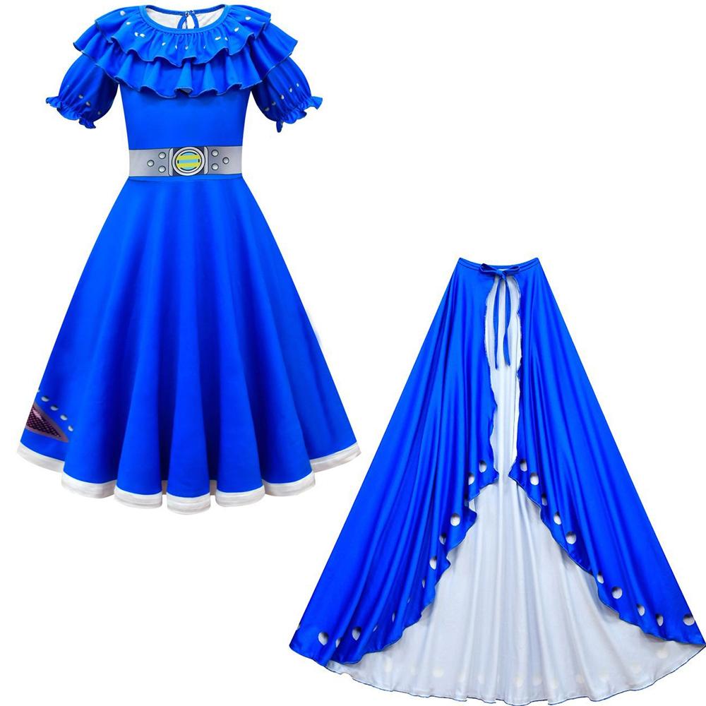 Girls A-Li Dress Alien Cosplay Costume Blue Dress and Cloak Set