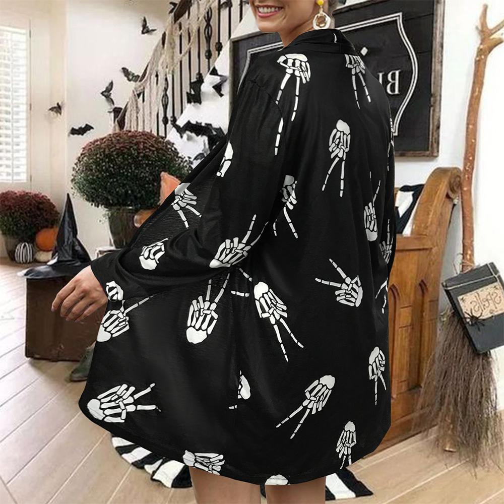 Halloween Allover Print Open Front Long Sleeve Coat