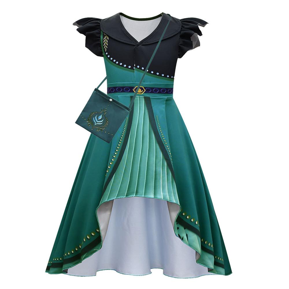 Kids Princess Dress Anna Dress Up with Bag Role Play Outfit