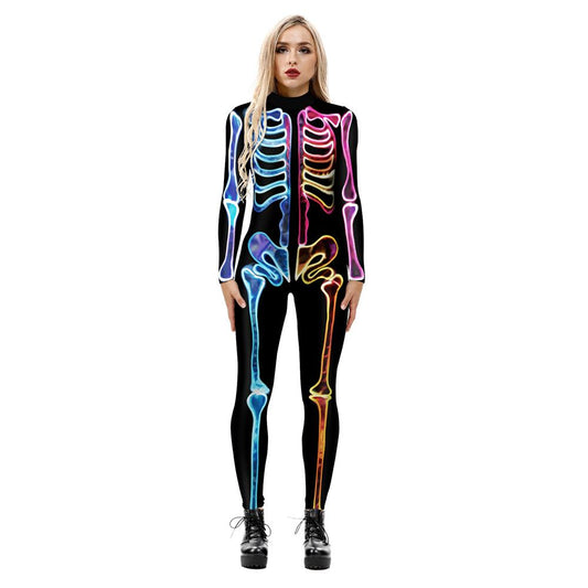 Halloween Costume Skeleton Print Jumpsuit