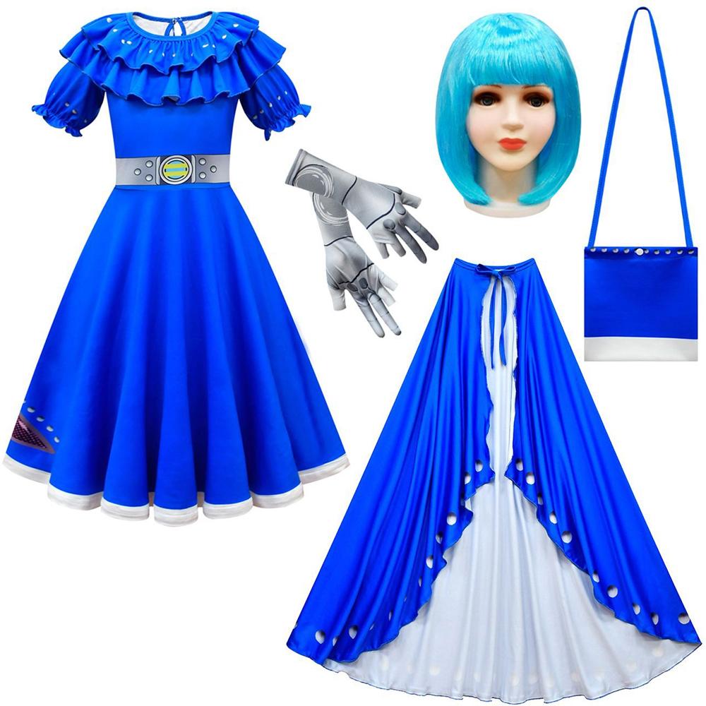 Girls A-Li Dress Alien Cosplay Costume Blue Dress and Cloak Set