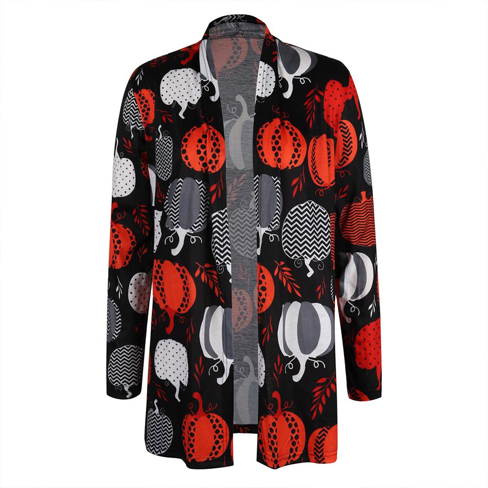 Halloween Allover Print Open Front Long Sleeve Coat