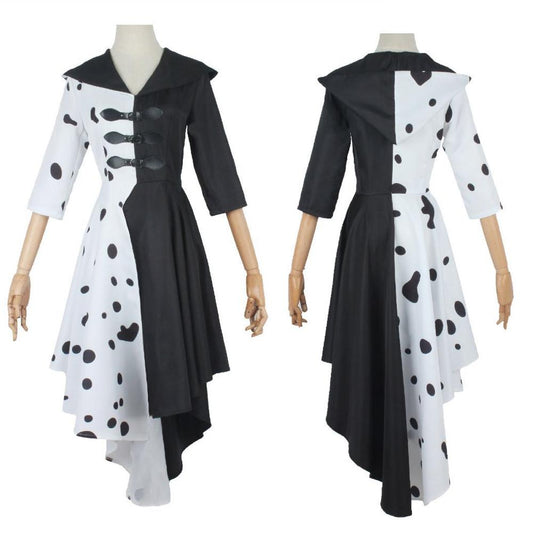 Women Dalmatian Print Overcoat Cosplay Costume