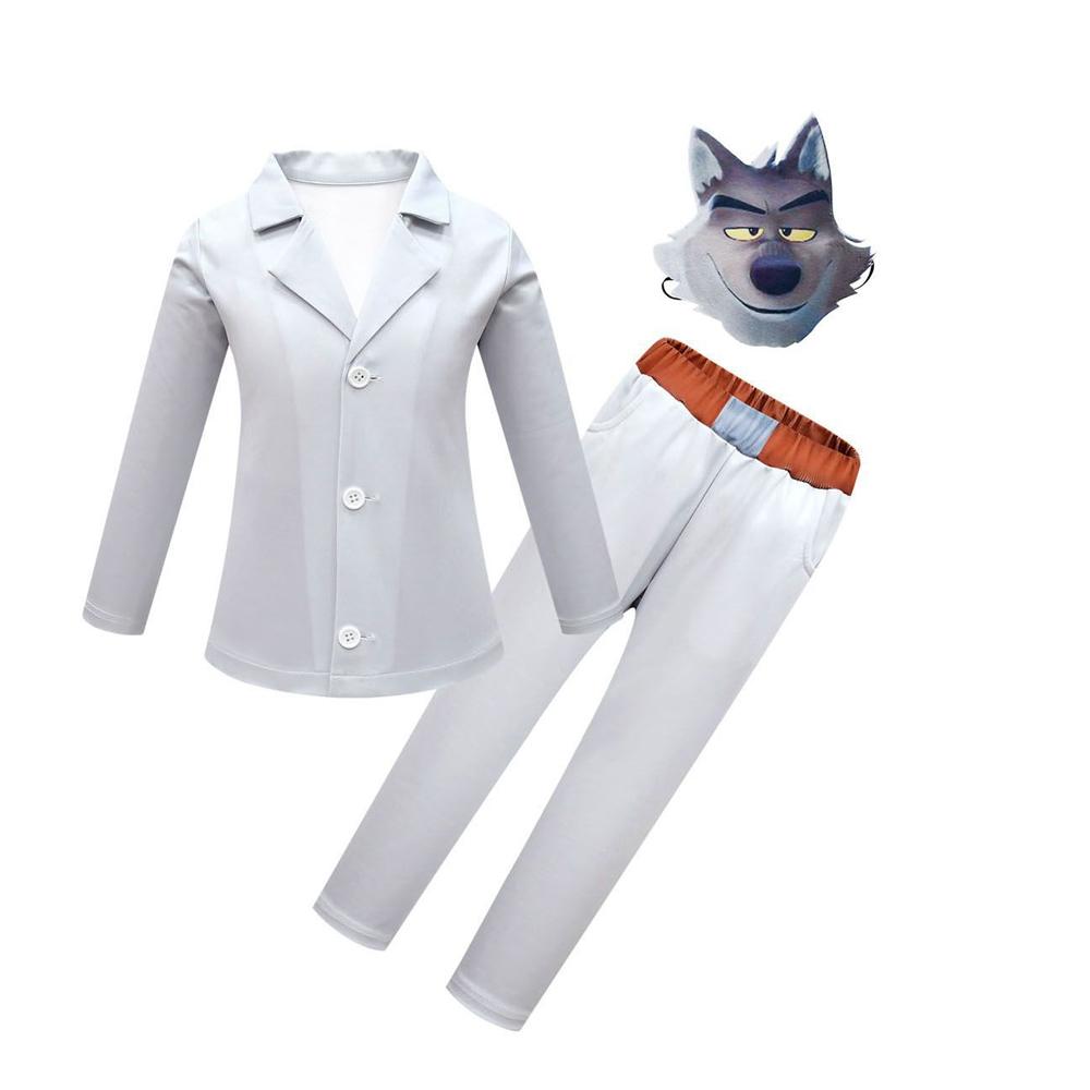 Kids White Suits With Wolf Mask Cosplay Costume