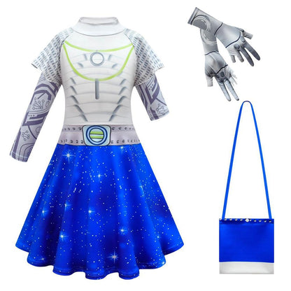 Girls Kids A-Li Dress Alien Cosplay Costume Full Set with Gloves Bag