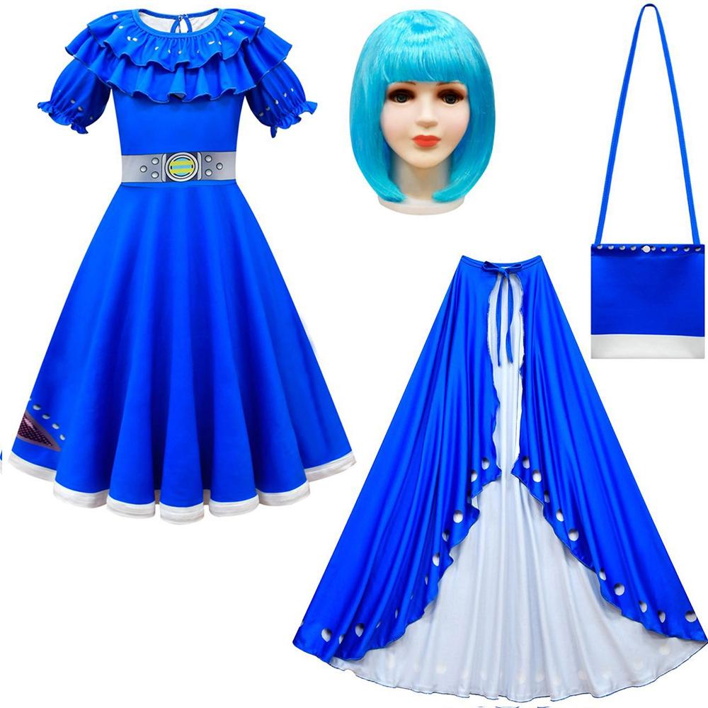 Girls A-Li Dress Alien Cosplay Costume Blue Dress and Cloak Set