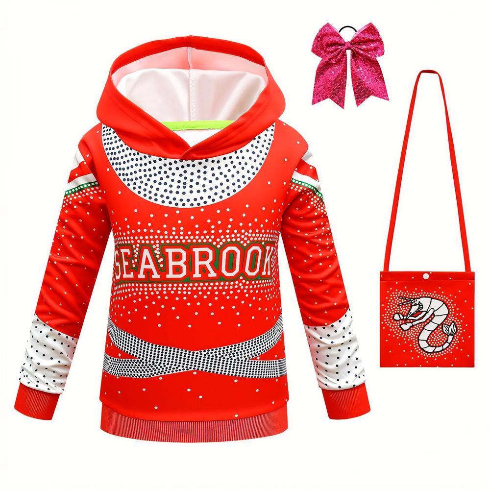 Girls Cheerleader Cosplay Costume Long Sleeve Hoodie and Bag Poms Headwear Suit