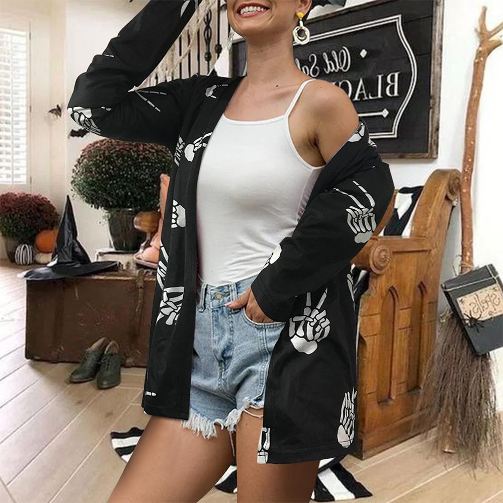 Halloween Allover Print Open Front Long Sleeve Coat