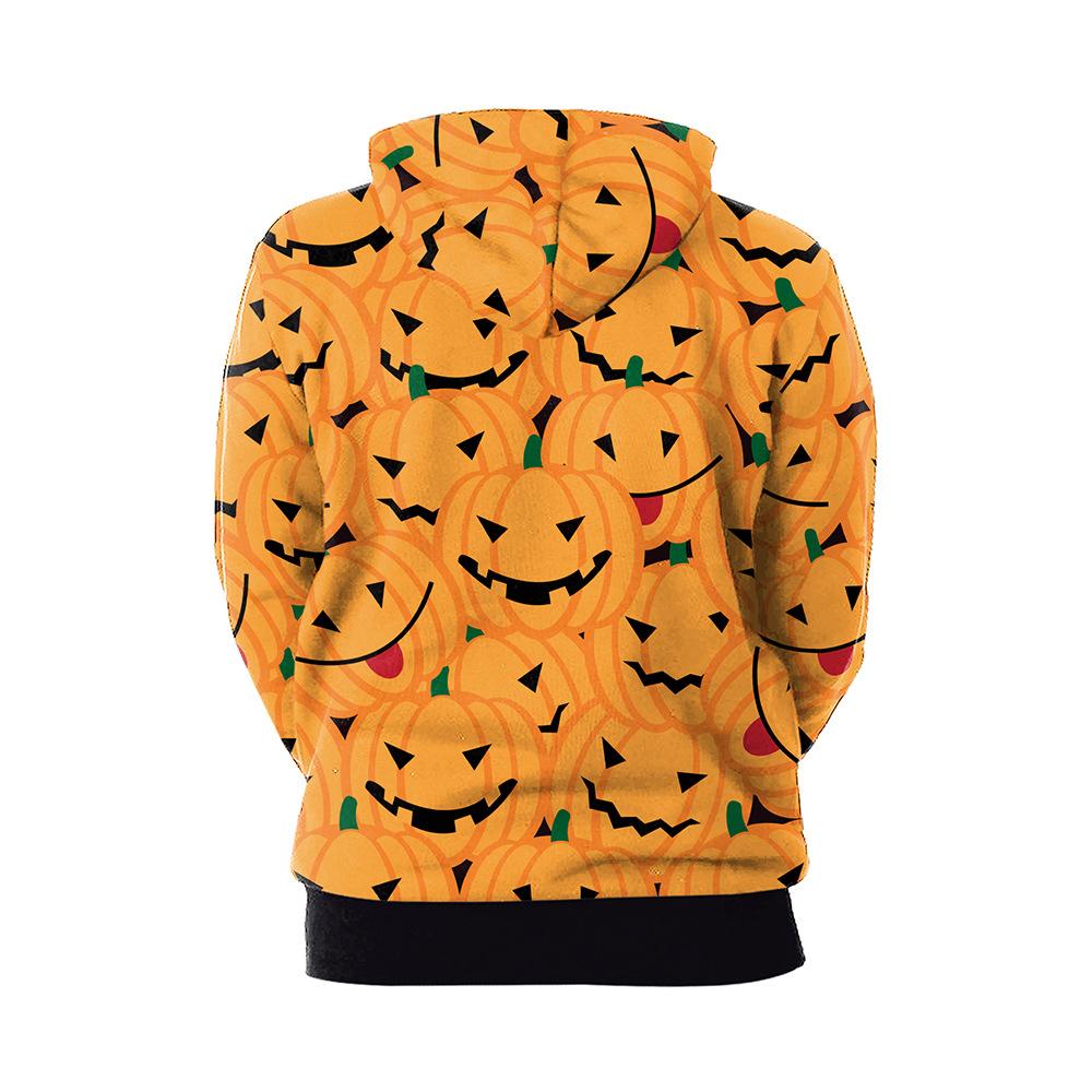 Halloween Pumpkin & Demon Print Kangaroo Pocket Drawstring Hoodie