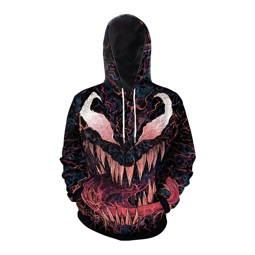 Halloween Pumpkin & Demon Print Kangaroo Pocket Drawstring Hoodie