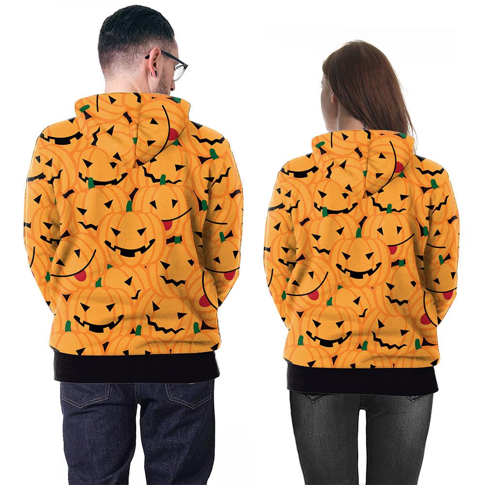 Halloween Pumpkin & Demon Print Kangaroo Pocket Drawstring Hoodie