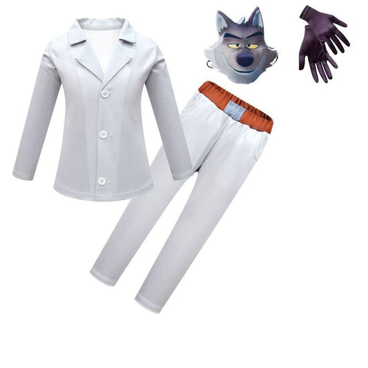 Kids White Suits With Wolf Mask Cosplay Costume