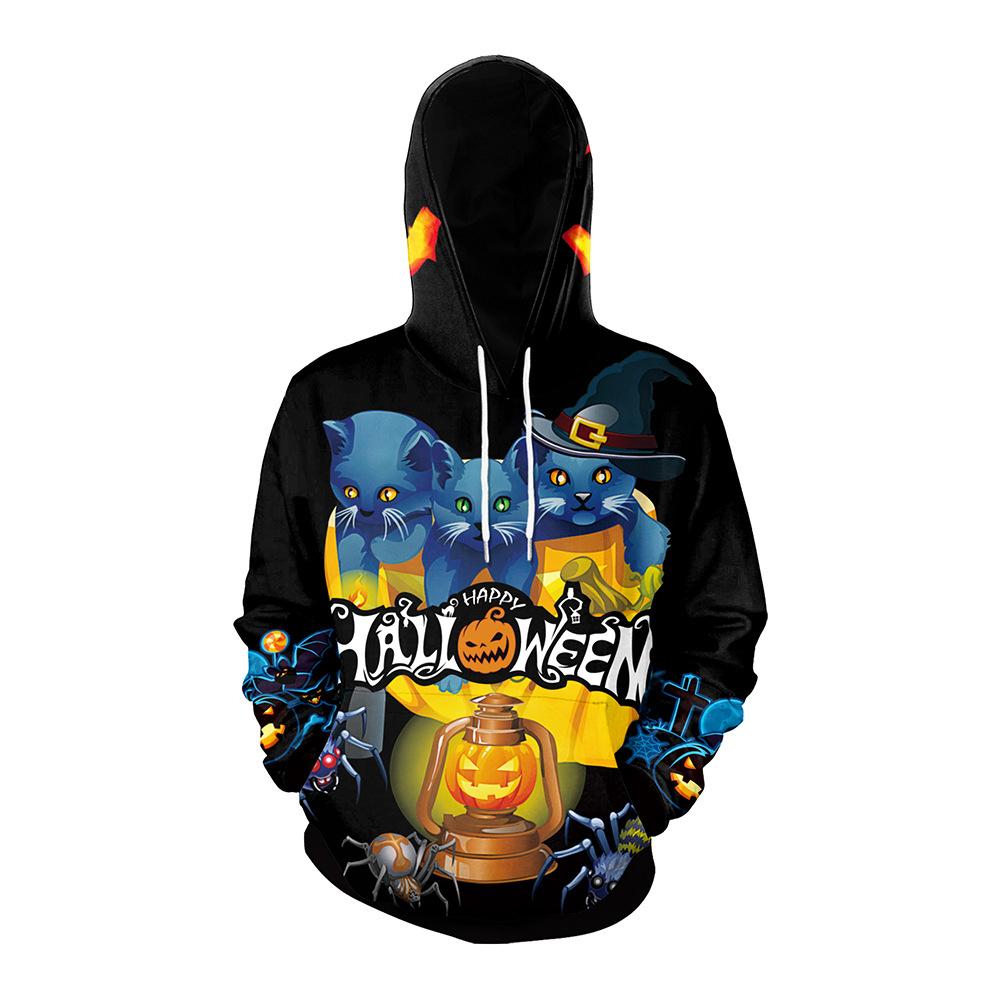 Halloween Pumpkin & Demon Print Kangaroo Pocket Drawstring Hoodie