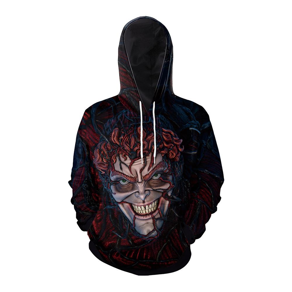 Halloween Pumpkin & Demon Print Kangaroo Pocket Drawstring Hoodie