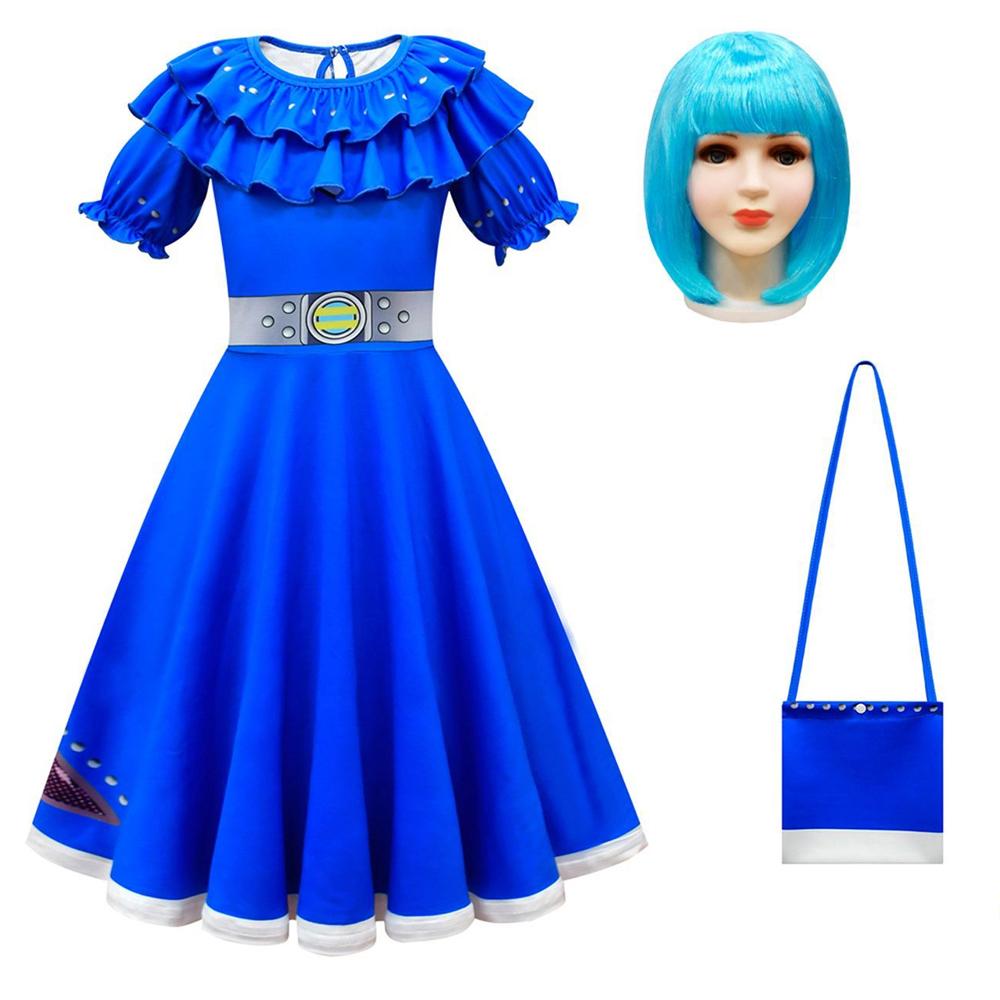 Girls A-Li Dress Alien Cosplay Costume Blue Dress and Cloak Set