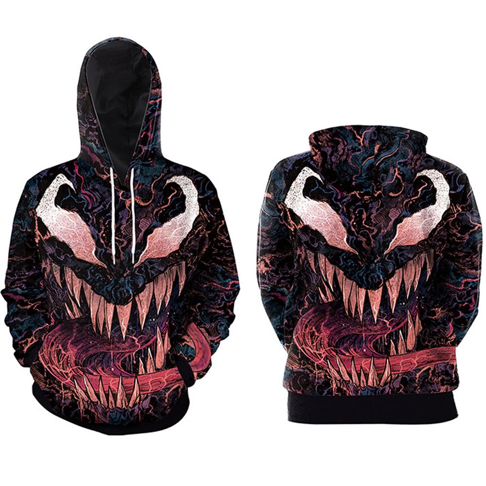 Halloween Pumpkin & Demon Print Kangaroo Pocket Drawstring Hoodie