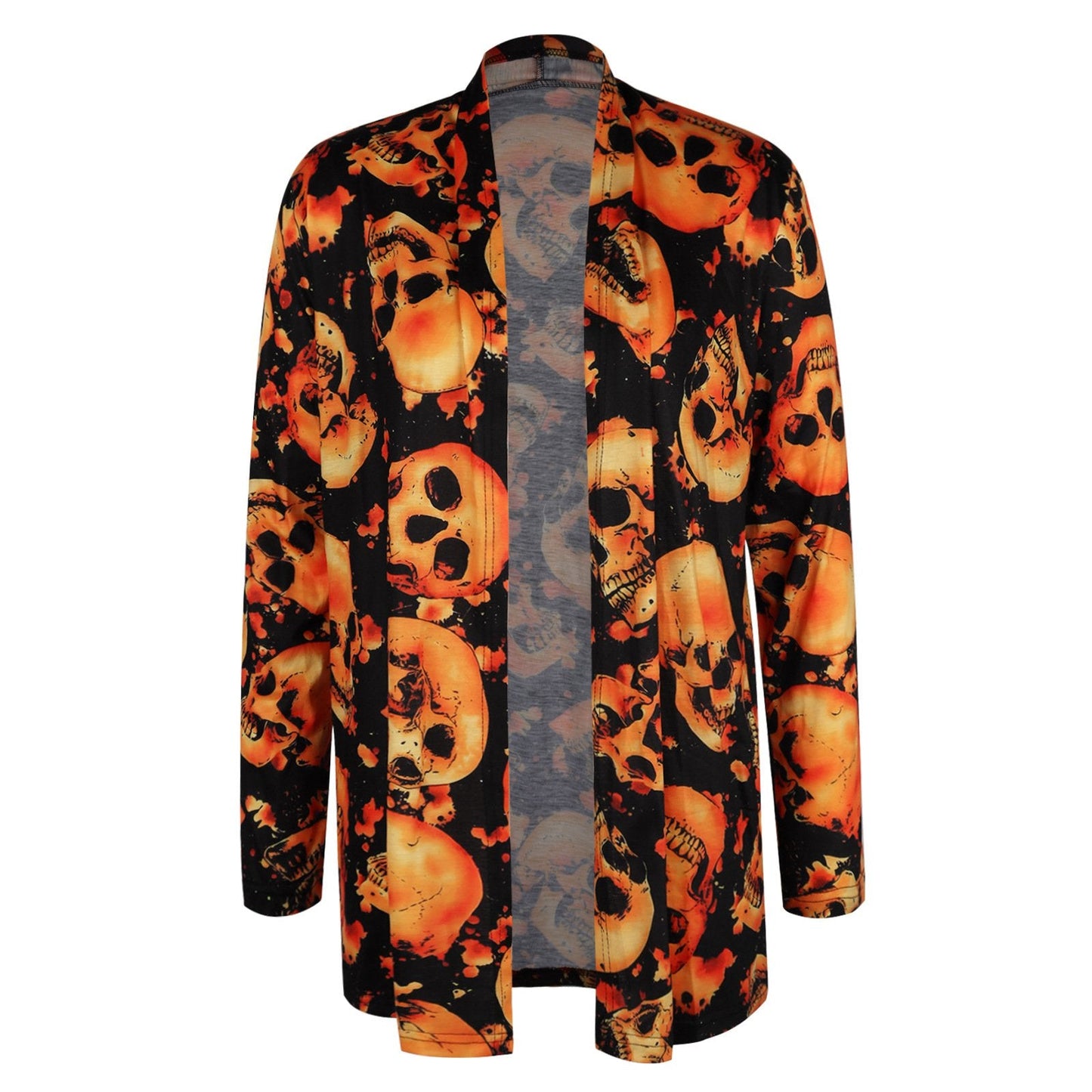 Halloween Allover Print Open Front Long Sleeve Coat