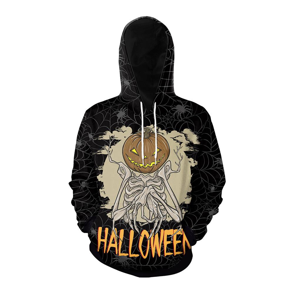 Halloween Pumpkin & Demon Print Kangaroo Pocket Drawstring Hoodie