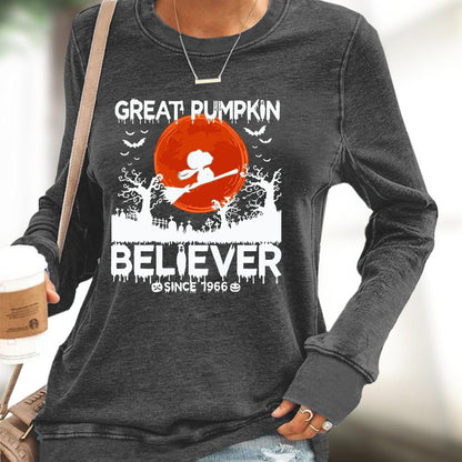 PUMPKIN Letter Print Round Neck Long Sleeve Sweatshirt